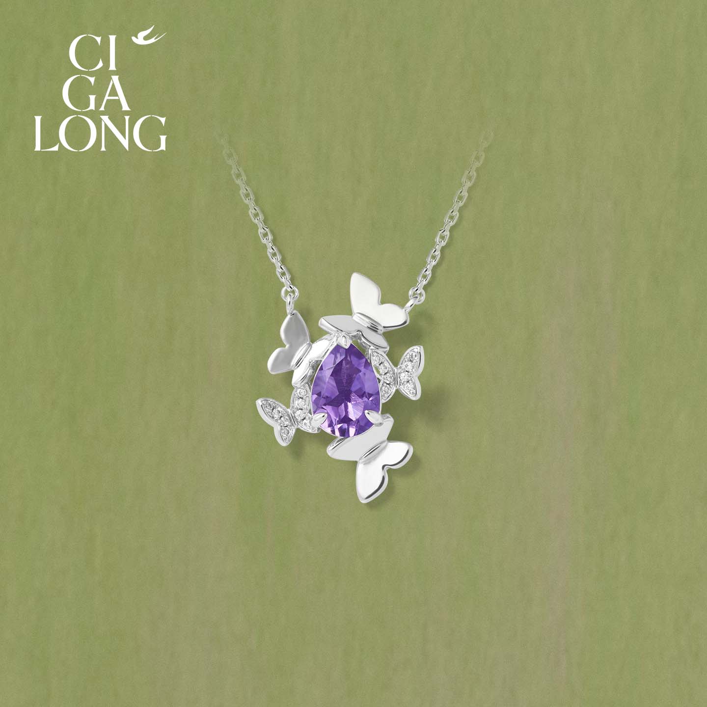 New product purchase coupons CIGALONG Long Zijia Butterfly Amethyst Necklace Earrings Ring Chinese Jewelry