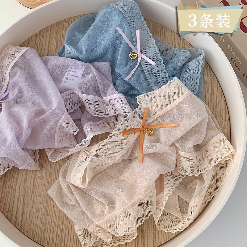 Lace girl's day department underpants female pure cotton silk crotch thin middle waist No marks 2021 new exploits triangular shorts