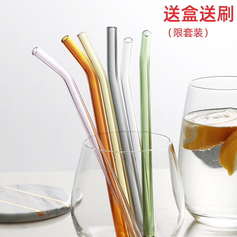 Straw set high temperature resistant glass curved straw drink juice transparent non-disposable water cup drinking tube environmental protection