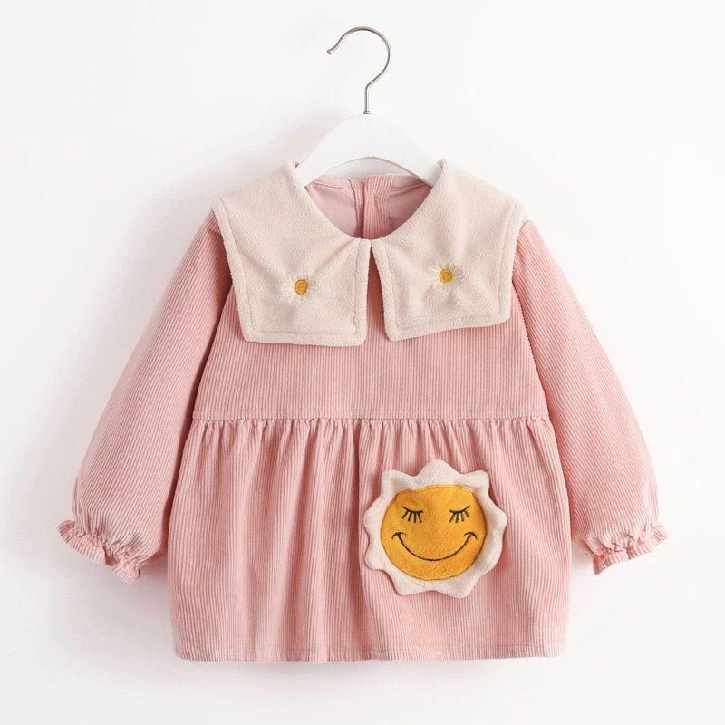 Cotton autumn and winter baby girl waterproof dirty eating smock children's bib baby rice pocket corduroy reverse dressing