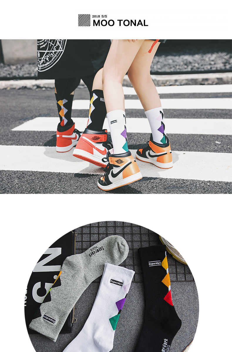 6 đôi vớ ống nam gói cotton thủy triều nam đường ống vớ nam vớ hip-hop thủy triều thương hiệu vớ cotton hoang dã tất thể thao