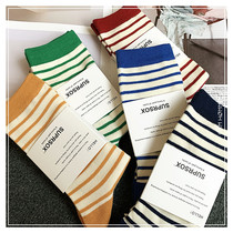 3pcs Korean ins style men's mid calf socks pure cotton colored striped retro men's socks trendy breathable couple pile socks