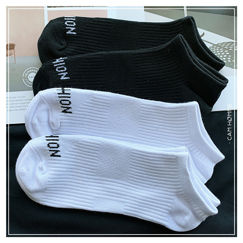 4 Double Loaded Pure Cotton White Socks Summer Thin SWEAT AND BREATHABLE INVISIBLE SOCKS LETTERS SPORT SHORT SOCKS LOW HELP INVISIBLE SOCKS MALE