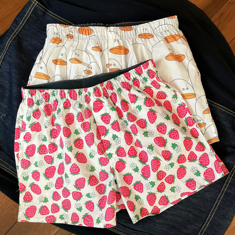 Loose Men's Underwear, Men's Boxer Shorts, Pure Cotton, Breathable, Trendy, Strawberry, Home Casual, Boxer Shorts, Four-Corner Shorts