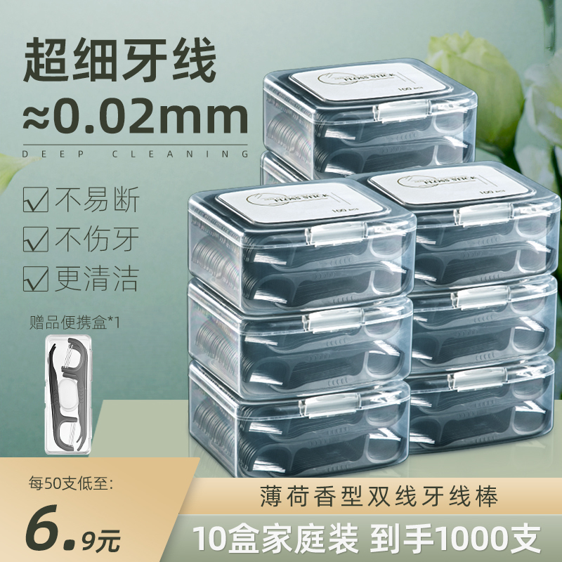 Double-Thread Dental Floss, Thin Floss Stick, Family Pack, Portable Floss Box, Ultra-Fine Double Dental Floss for Home Use, Does Not Hurt Gums, Mint Flavor
