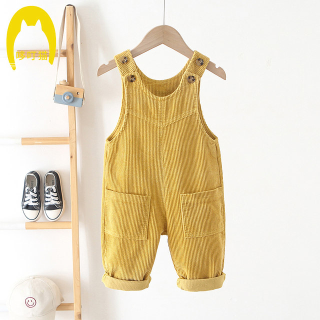 Baby overalls corduroy boys and girls overalls spring and autumn children's jumpsuit open file pants baby big pp pants