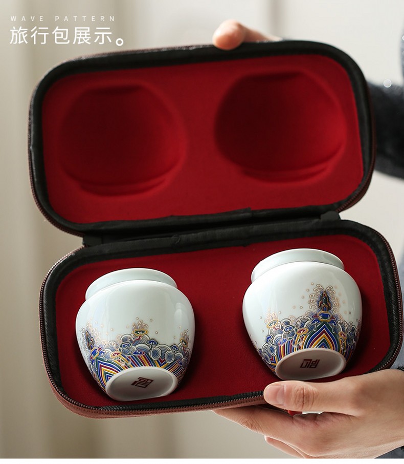 Zhuo royal jingdezhen ceramic waves caddy fixings cover mini tea tin box cover seal pot portable tank canister