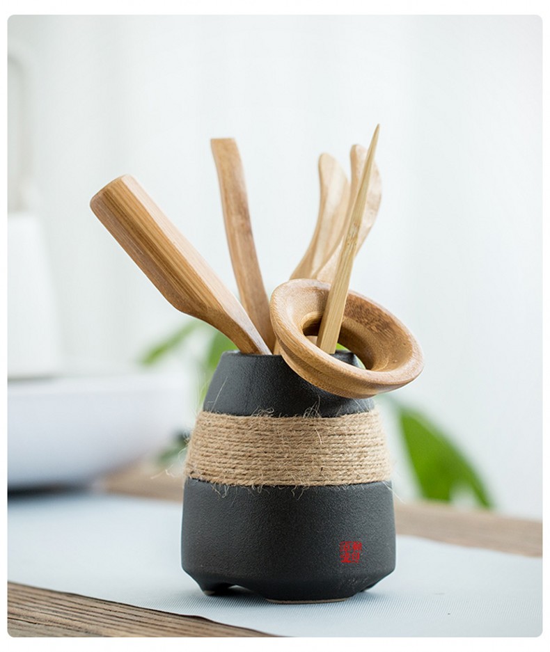 Zhuo imperial tea six gentleman ebony household kung fu tea ChaGa knife spoon tea tray was furnishing articles ceramic tea set with parts