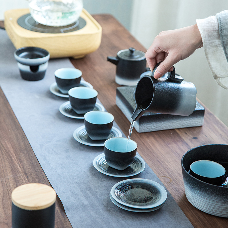 Zhuo royal kung fu tea set of black suit Japanese office creative household contracted gradient tureen cup tea saucer