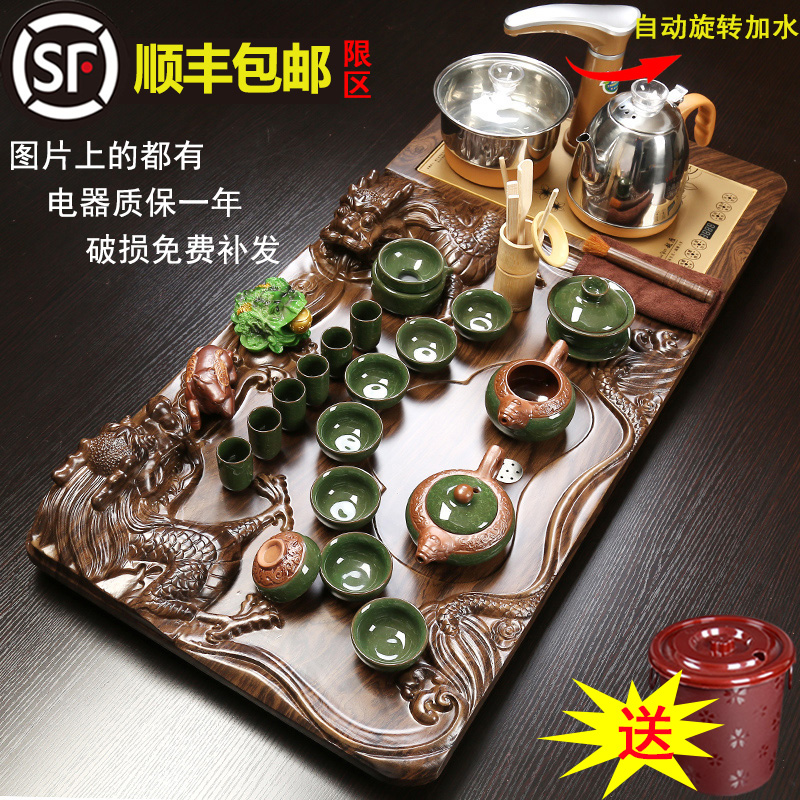 Zhuo imperial tea set suits for domestic kung fu tea purple sand tea sets of a complete set of automatic solid wood tea tray tea accessories