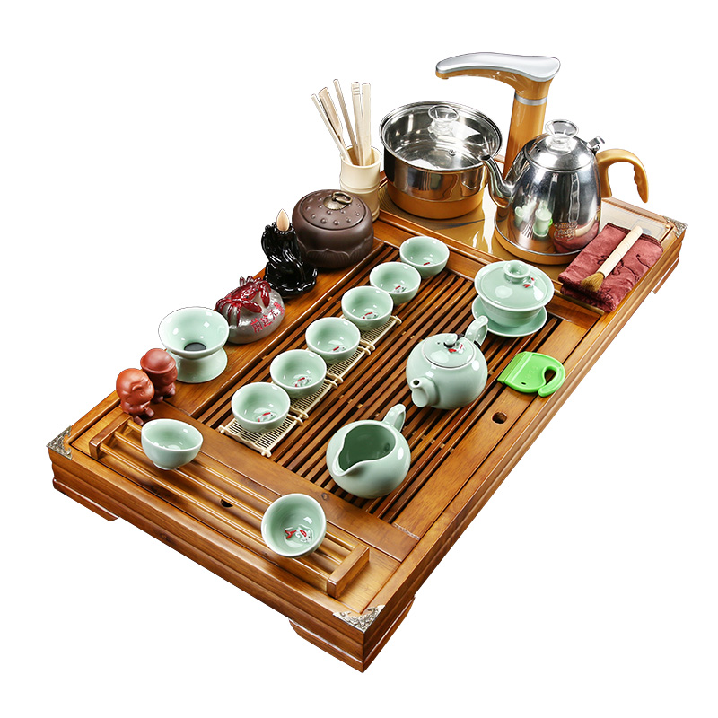 Zhuo imperial tea suit household kung fu tea cups of a complete set of purple sand tea taking office tea table solid wood tea tray tea accessories