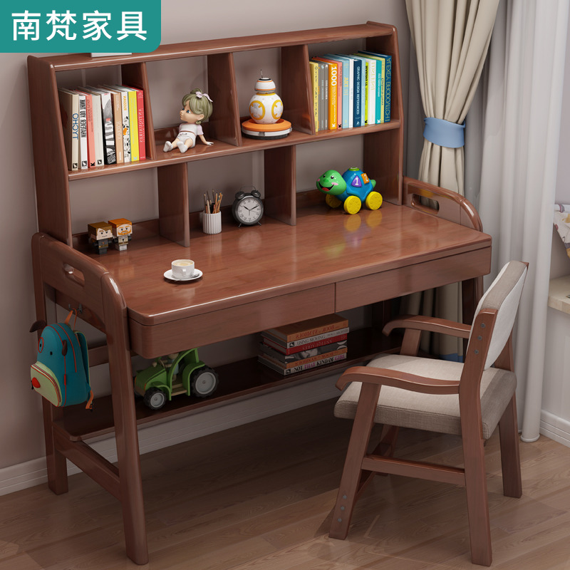 Solid Wood Desk Bookshelves Integrated Table Brief Modern Student Study Table Children Bedroom Home Desk North Europe