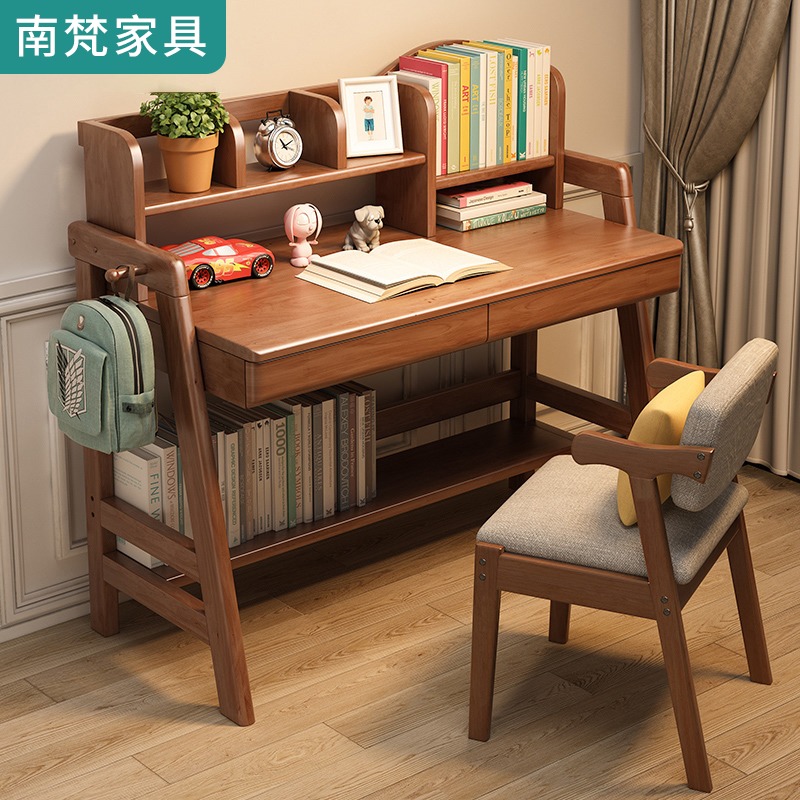 All solid wood desk bookshelf integrated simple modern home bedroom learning desk children's desk chair primary school student computer desk