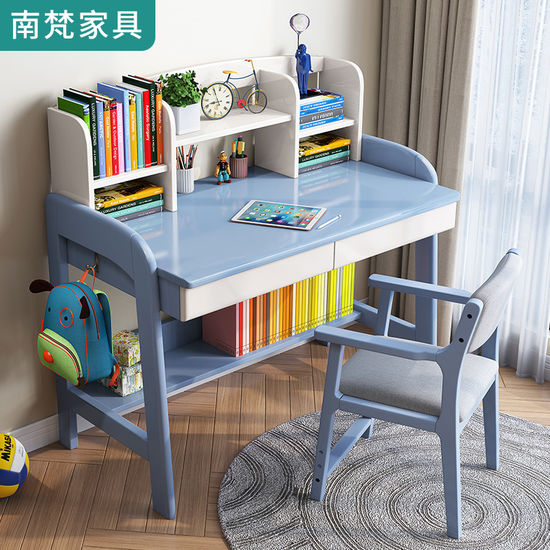 Children study table with bookcase desk desk can lift solid wood desk bedroom home student book table and chairs suit
