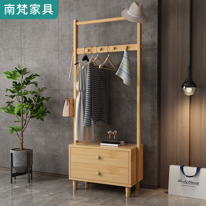 Solid wood cloakhat rack floor bedroom hanging hanger Nordic Living room clothes rack minimalist modern with containing cabinet hanger