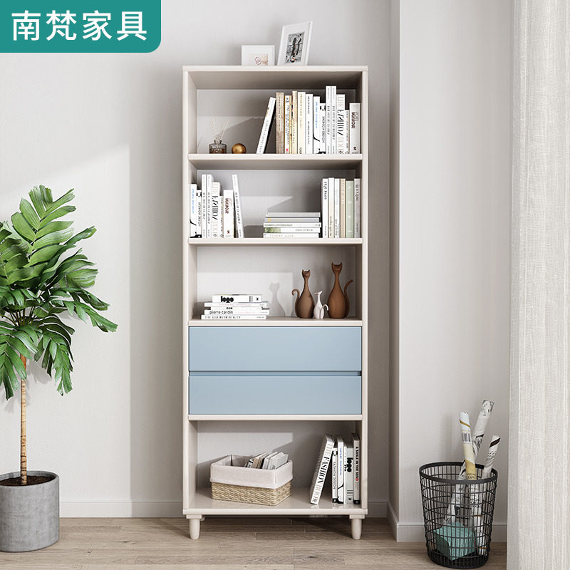 Minimalist modern solid wood bookcase floor bedroom containing floor shelves Nordic white shelkers Home student bookshelves Portfolio