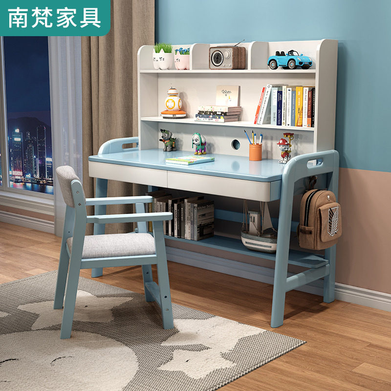 Solid wood study desk and chair can lift student desk bookshelf combination simple bedroom home Nordic desk children
