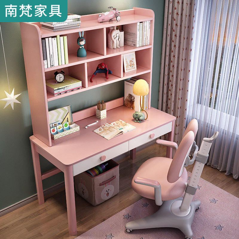 Children Desk Bookcase Bookcase Book Cabinet Integrated Table Student Desk Brief Modern Study Table Bedroom Solid Wood Computer Desk