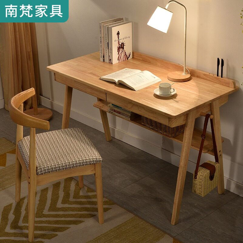 Solid wood desk log simple home student learning desk ins Japanese white desktop computer desk bedroom Nordic