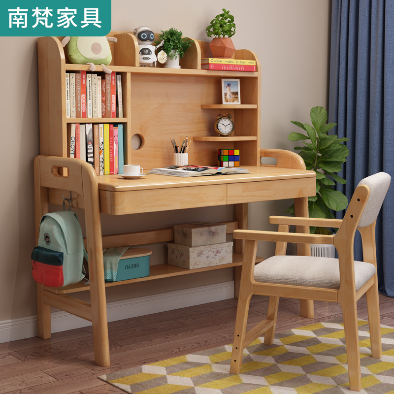 Children desk bookshelves integrated table bedroom lifting book table and chairs suit students minimalist home solid wood study table