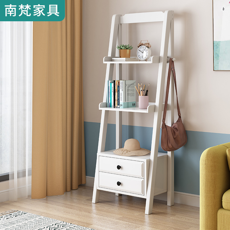 Solid Wood TV Side Rack Cabinet Nordic White Shelve Briefs Small Bookshelves Landing Small Family-style Living Room Accommodating cabinets