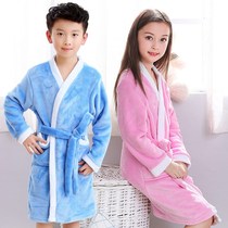 Childrens nightgown Coral velvet flannel Medium large virgin child princess Autumn and winter thickened bathrobe Boy boy blue