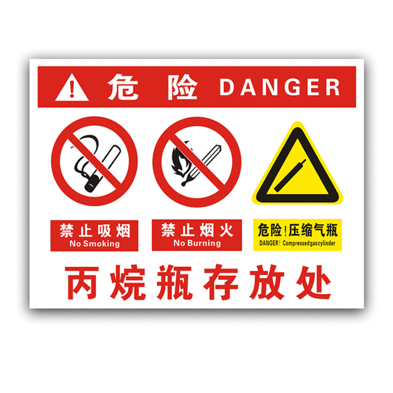 丙烷存放处标识警示牌禁止吸烟严禁烟火闲人免进危险压缩气瓶安全操作管理宣传标语挂图墙贴告示提示标示标志