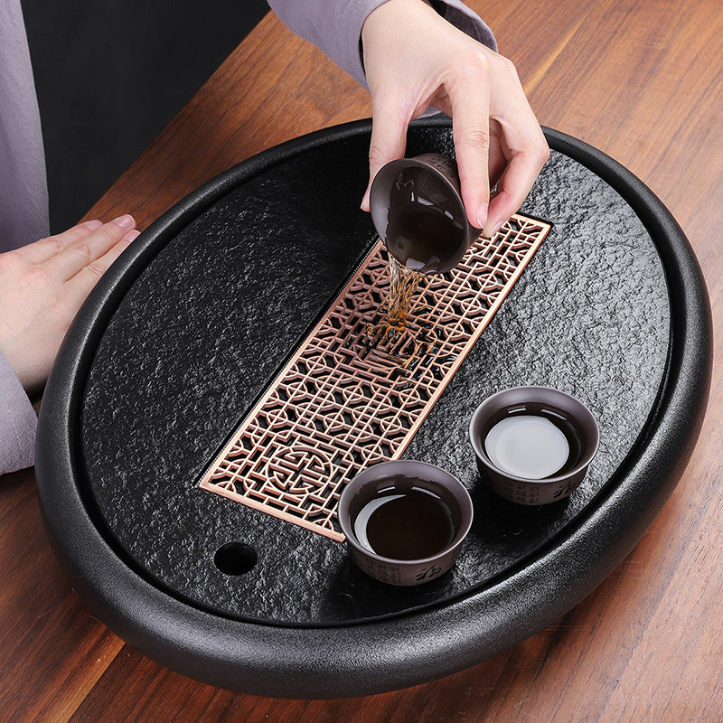 Uginshi Tea Tray Home Tea Set Ceramic Round Dry Tea Table Day Style Storage Drain Tray Small Tea Sea-Taobao