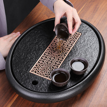 Wu Jinshi tea tray Household tea set Ceramic round dry tea table Japanese storage type drain tray Small tea sea