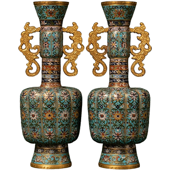 Qing dynasty copper cloisonné enamel chilong ear vase