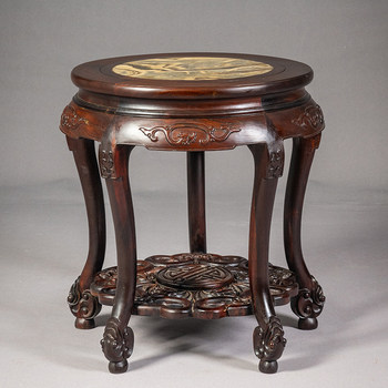 Mahogany inlaid with marble three-curved legs and five-legged living surface round table