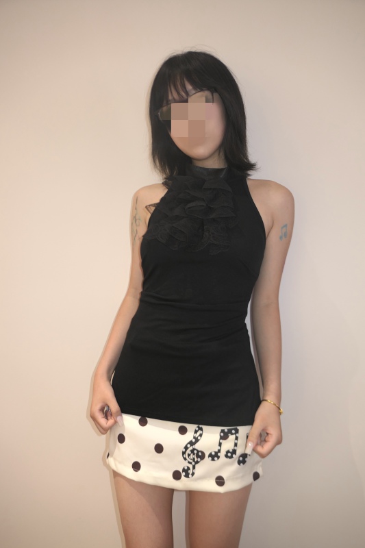 Lifestar Retro Palace-Style Collar Modal Black Sleeveless Top