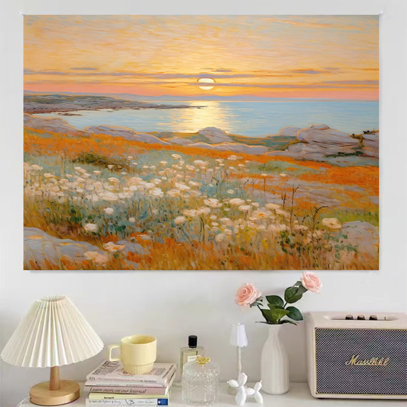 Monet's Sea Sunrise Scenery, Retro and Beautiful, High-End Bedroom and Living Room Decoration, Hanging Cloth, Bedside Background, Room Layout