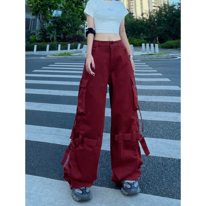 American Hip-Hop High Street Hip-Hop Red Street Dance Cargo Pants for Women and Men, Jazz Ribbon Functional Jogger Wide-Leg Loose Fit American Hip-Hop High Street Hip-Hop Red Street Dance Cargo Pants for Women and Men, Jazz Ribbon Functional Jogger Wide-Leg Loose Fit