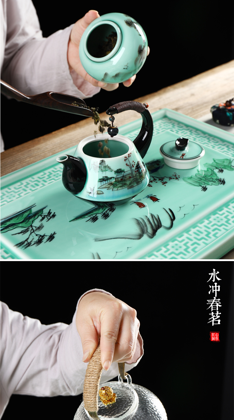 Implement the superior hand - made ceramic kung fu tea set suit I household contracted business cup teapot tea tea tray