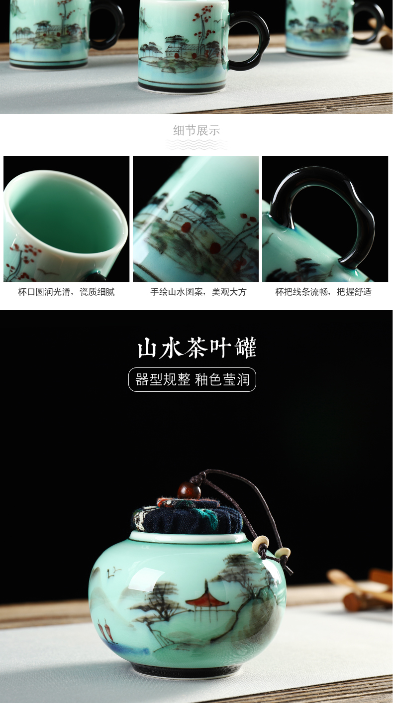 Implement the superior hand - made ceramic kung fu tea set suit I household contracted business cup teapot tea tea tray