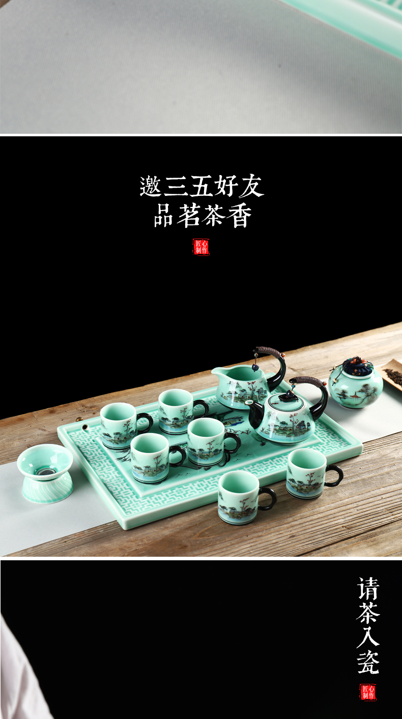 Implement the superior hand - made ceramic kung fu tea set suit I household contracted business cup teapot tea tea tray