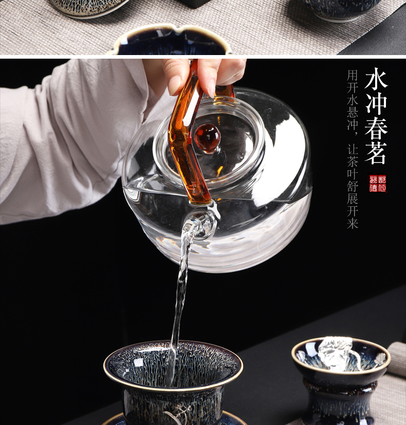 Jingdezhen is the best tea with high temperature fire color ceramic kung fu tea set up built lamp tureen three bowls