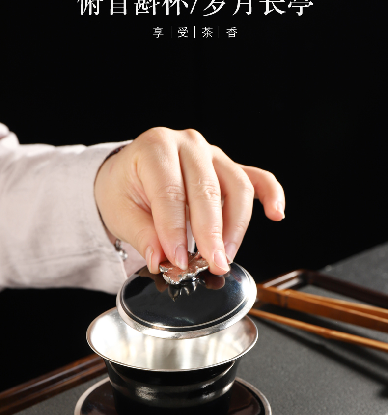 Implement the best tea 999 sterling silver mine loader silver tureen ceramic bowl tea kungfu tea set maple leaf tureen