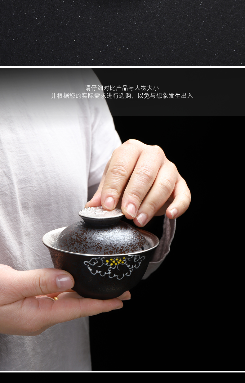 Implement the best tea craft ink black three of ceramic coppering. As silver tureen tea cups to make tea bowl, kung fu tea set