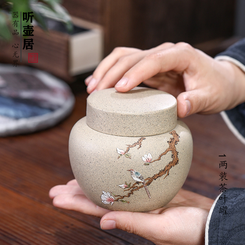 Listen to the pot of the new small number Purple Sand Tea Leaf Pot Boutique Clay Painting Purple Sand Ivory Section Wake-up Tea Pot Pu'er Storage Tea Jar