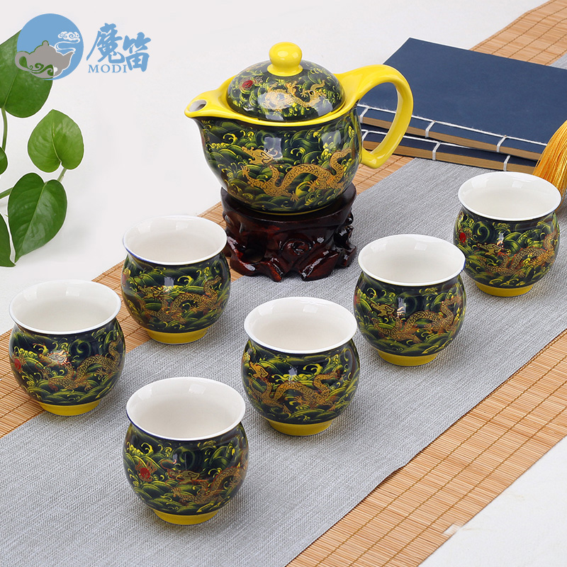 The flute tea set ceramic prevent hot double CPU kung fu tea cup Chinese blue and white porcelain teapot household contracted