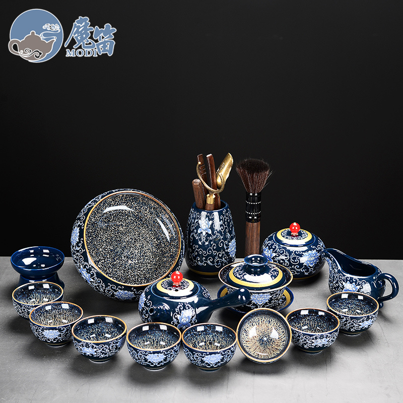 The flute ceramic kung fu tea set The home side The lid bowl of tea cups of a complete set of accessories of high - grade office