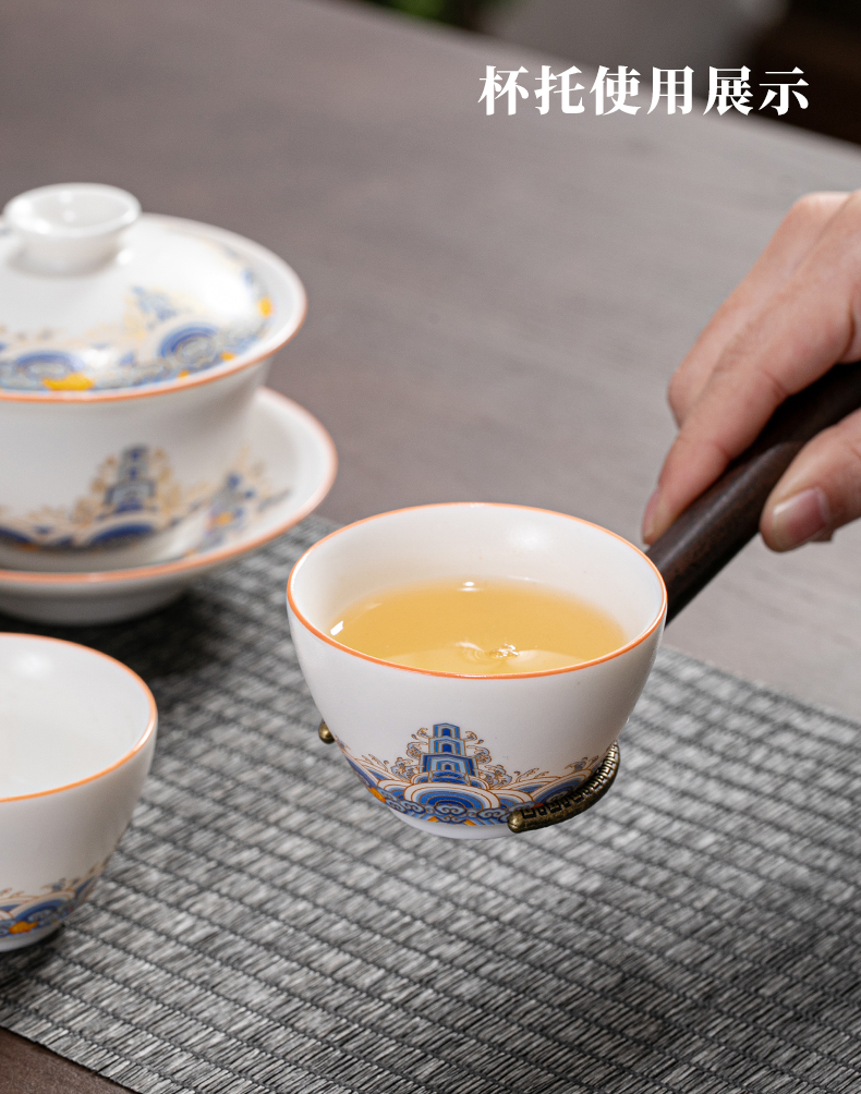 The flute ceramic kung fu tea set domestic tea cups lid bowl of tea accessories receive a visitor The whole office