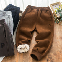 Childrens fleece thickened pants 2022 winter casual sports pants middle and big childrens trousers Korean version warm pants leggings