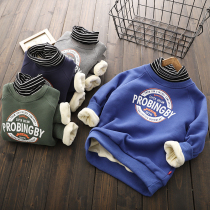 Boy plus velvet padded high collar sweater 2020 autumn and winter boy warm coat baby tide base shirt