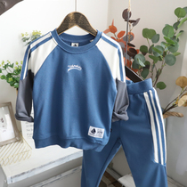 Boys foreign style suit childrens sweater sports trousers two-piece set 2020 spring dress new middle child long sleeve shirt