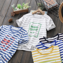 Childrens cotton short-sleeved T-shirt Boy Boy Summer new stripe Joker sweat-sucking top middle child elastic half sleeve