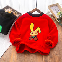 Childrens clothing plus fleece and thickened annual clothing sweater 2022 winter New Years zodiac top high collar warm bottoming shirt for children