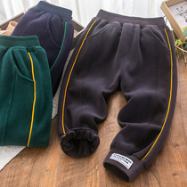Childrens fleece thickened pants 2022 winter warm plus fleece pants middle and big childrens casual outerwear cotton trousers warm pants